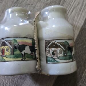 Vintage Sabra Milk Can & Holstein Cow Salt & Pepper Shakers Farmhouse Decor NWT